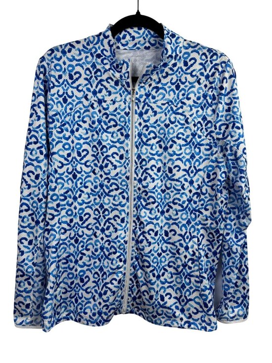 Gottex Tops - Gottex Blue White Full Zip Performance Jacket Womens Large tennis Pickleball